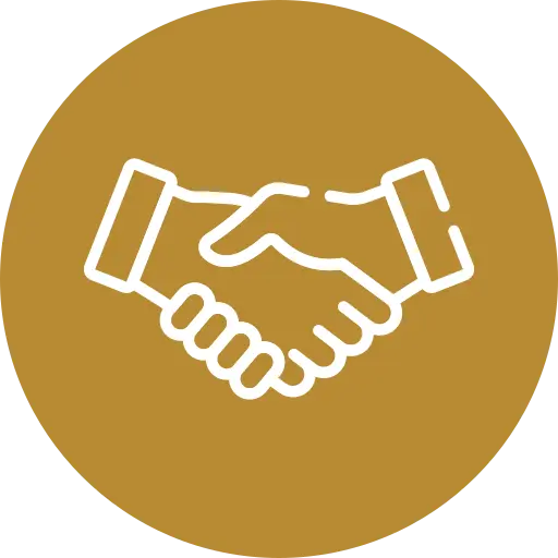 handshake - NC Pro Painting SF White outline of a handshake icon centered on a solid gold circular background.